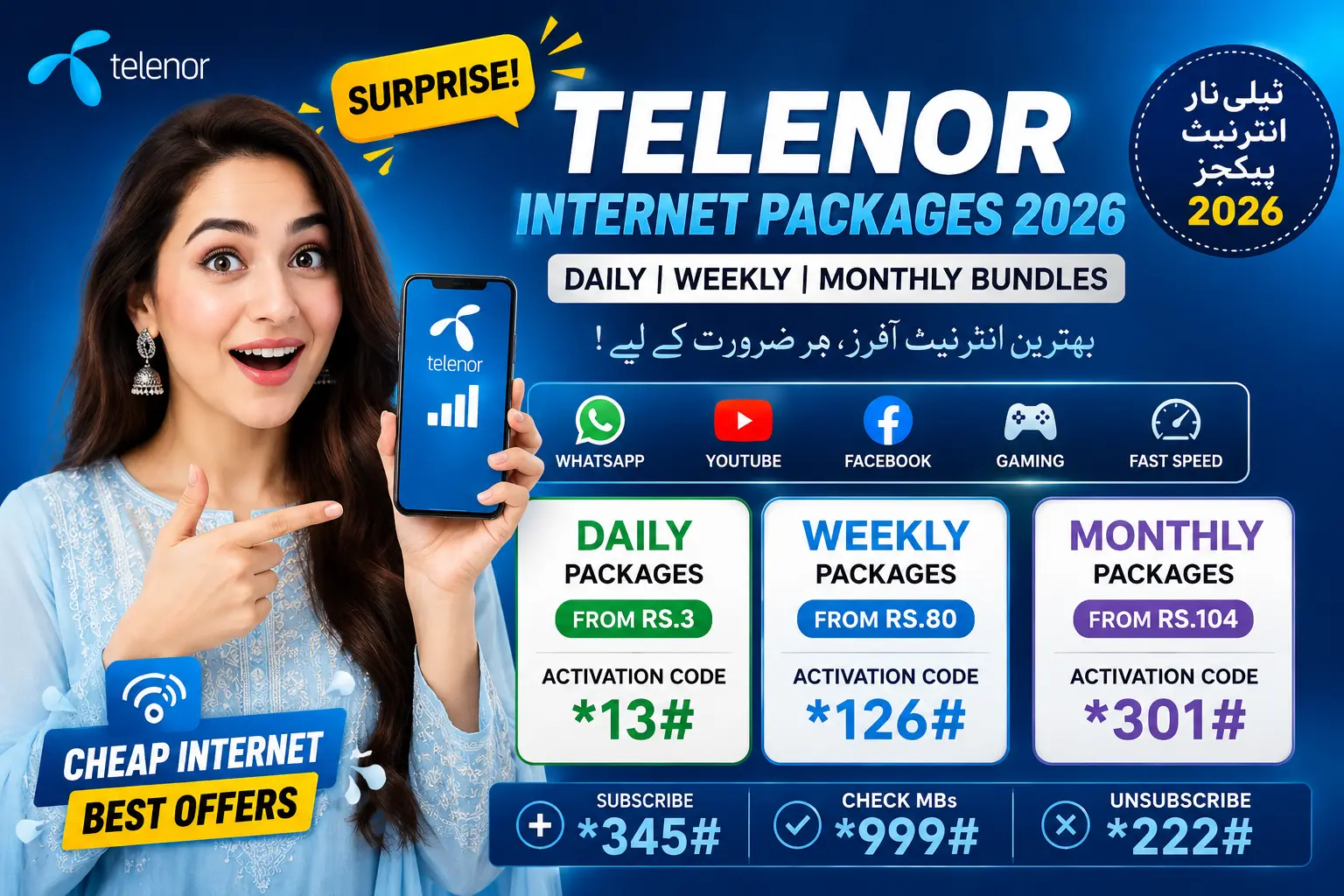Telenor Internet Packages: Daily/Weekly and Monthly